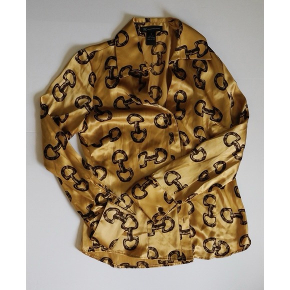 INC 100% Silk Chain Print Blouse Equestrian Horse Bit Designer Inspired Size 6 - Picture 1 of 9